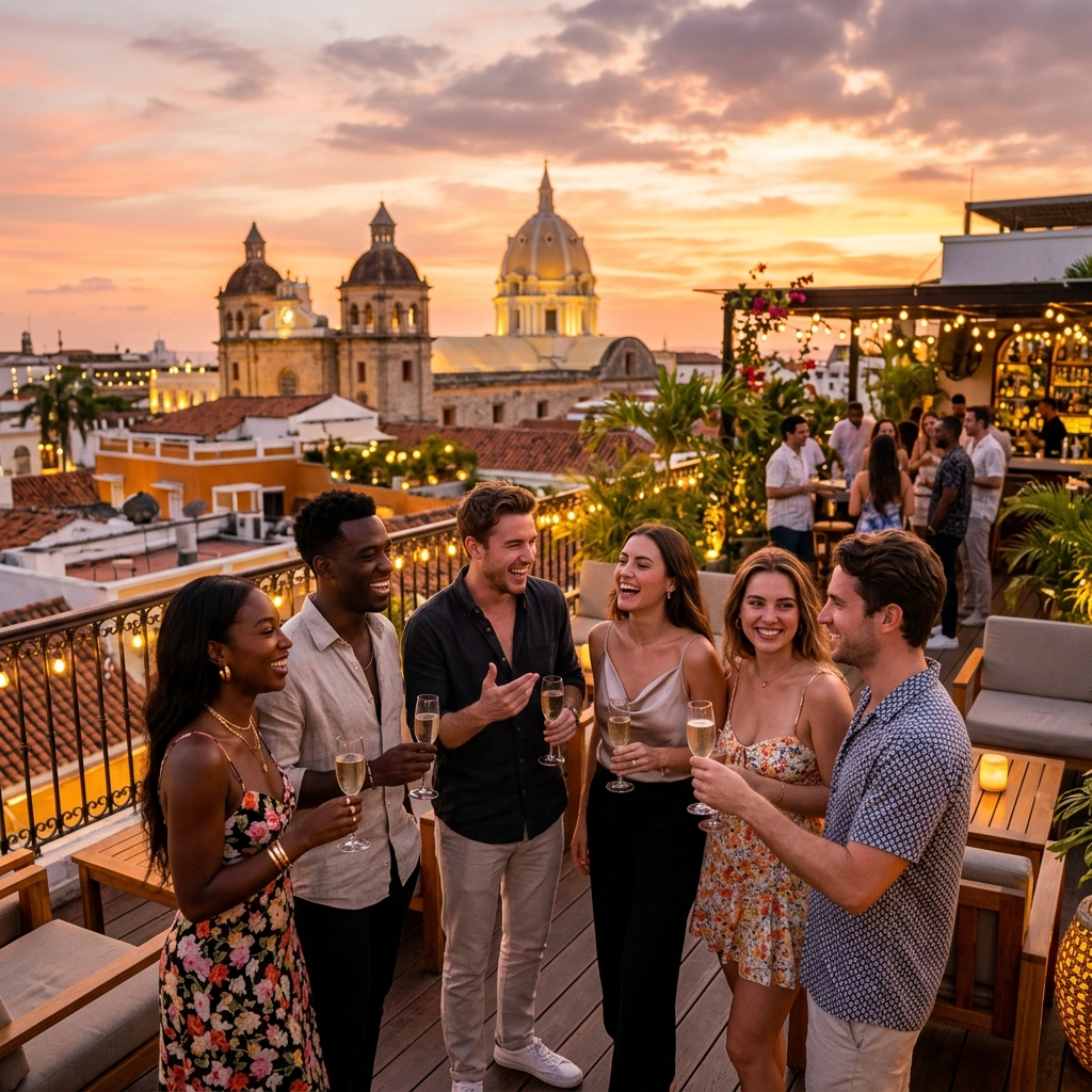 Rooftop celebration in Cartagena